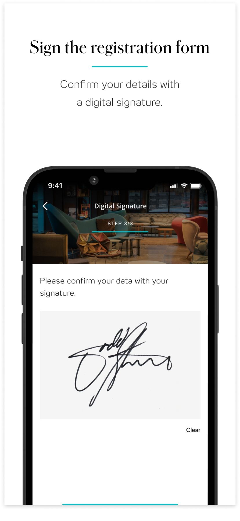 Digitales Unterschriftsfeld auf einem Smartphone zur Bestätigung von Registrierungsdaten durch eine digitale Signatur.