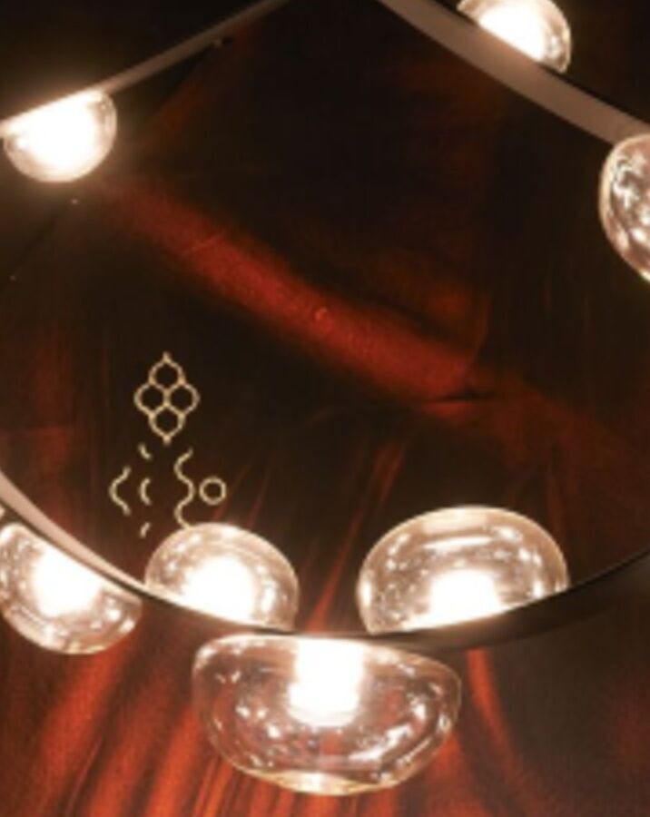 designhotel Gdansk The Cloud One close-up of several lamps against a dark red background